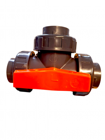 Preview: PVC 3-Wege-Kugelhahn mit L- Bohrung - 16mm x 16mm x 16mm (KxKxK) - PN10